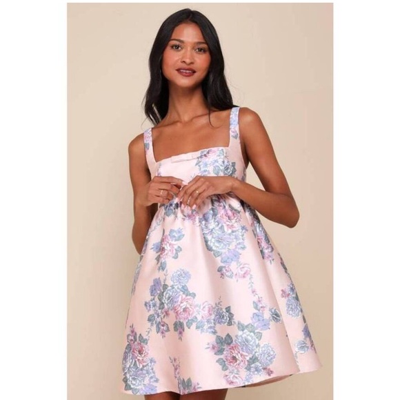 Lulus Dresses & Skirts - NWT Lulu’s Unbelievably Lovely Pink Floral Babydoll Empire Waist Mini Dress XL